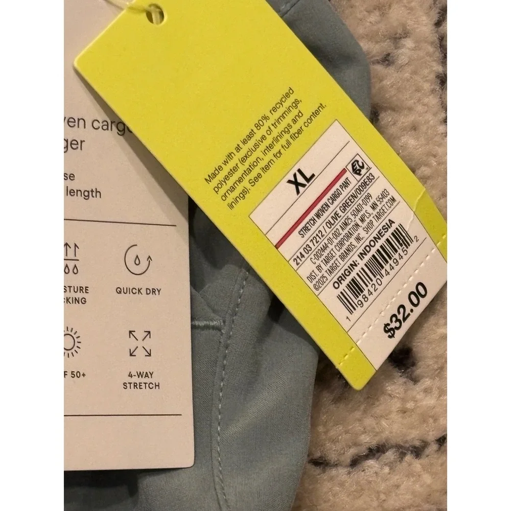 All In‎ Motion women's Stretch Woven Cargo Pants Olive Green Joggers XL New